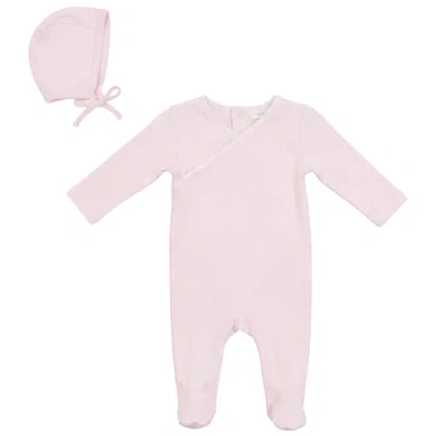 Fragile Babies'  Girl Rib Modal 2 Piece Romper Set With Contrast Trim Bonnet In Pink