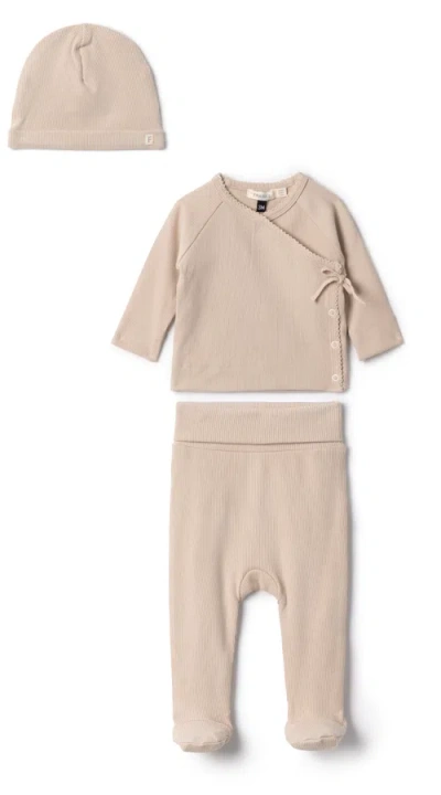 Fragile Babies'  Girl Ribbed Wrap Long Sleeve Top, Leggings And Hat Set In Neutral