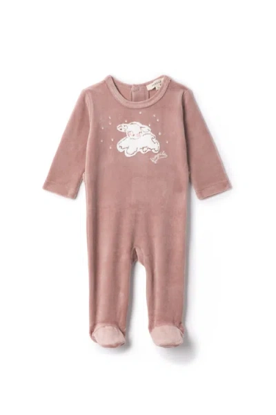 Fragile Babies'  Girl Sheep Print Velour Romper In Pink
