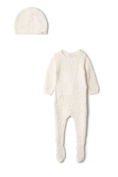 Fragile Babies'  Knit Textured Romper And Matching Hat In White