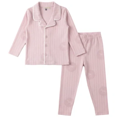 Fragile Kids'  Lapel Pajama Set, Collared Button Up Top And Elastic Waist Pants In Pink