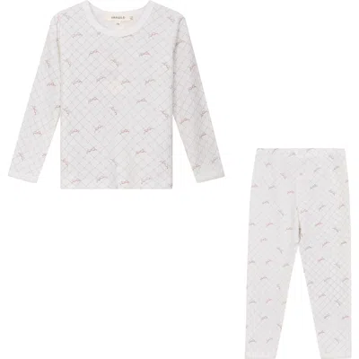 Fragile Mesh Print 2 Piece Set Long Sleeve Top & Pants In White