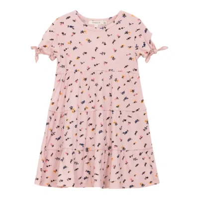 Fragile Kids'  Multi Flower Print Short Sleeve Dress In Pink