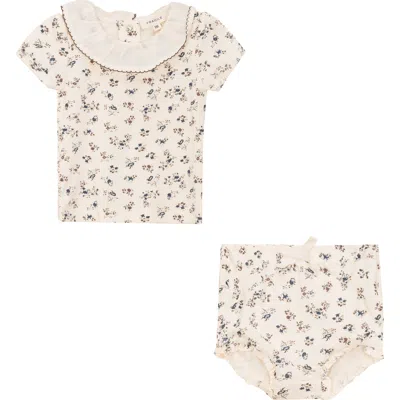 Fragile Babies'  Printed Cotton 2 Piece Sleeve Top And Bottom Set In White