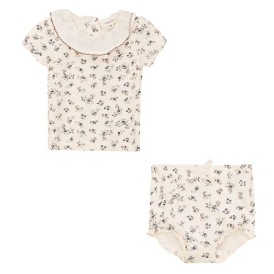 Fragile Babies'  Printed Cotton 2 Piece Sleeve Top And Bottom Set In White