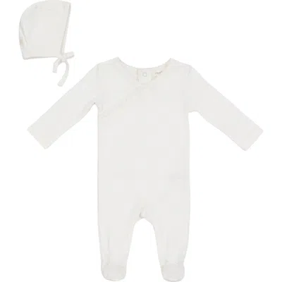Fragile Kids'  Rib Modal 2 Piece Romper Set With Contrast Trim Bonnet In White