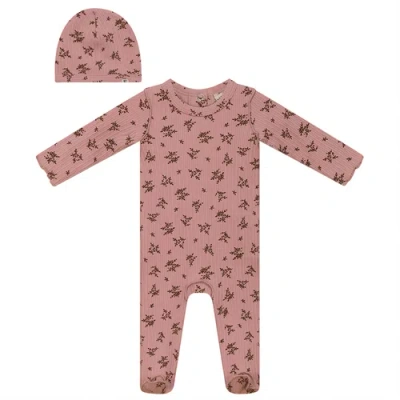 Fragile Kids'  Ribbed Flower Print Romper With Hat In Multi