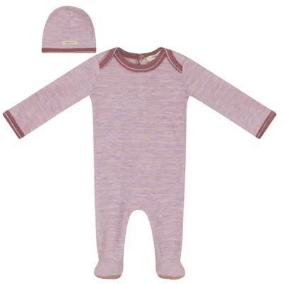 Fragile Kids'  Stripe Stretch Knit Romper & Hat Set In Purple