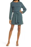 Fraiche By J Tie Front Long Sleeve Dress In Heather Green In Green