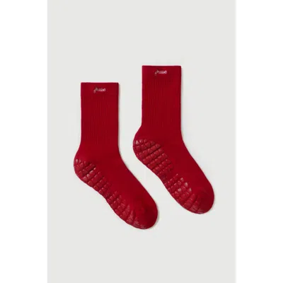 Fraise Script Grip Socks In Red