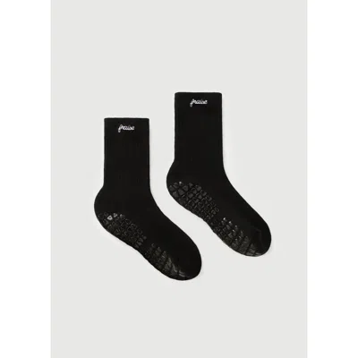 Fraise Script Grip Socks In Onyx