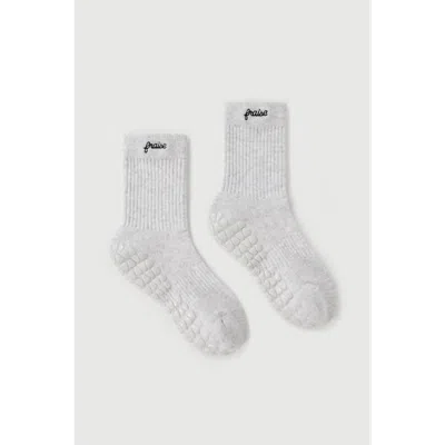 Fraise Script Grip Socks In Platinum