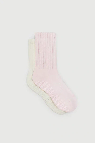 Fraise Slouch Duo Pilates Grip Socks Set Of 2 In Primrose/ivory, Women's At Urban Outfitters