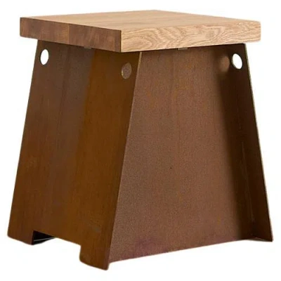 Pre-owned Frama Scandinavian Modern 64 Plinth Stool Side Table In Oiled Oak And Corten Steel In Brown