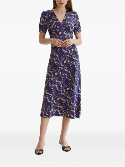 Framboise Abstract-print Silk Midi Dress In Blue