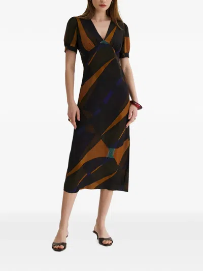 Framboise Brodie Abstract-print Midi Dress In Black