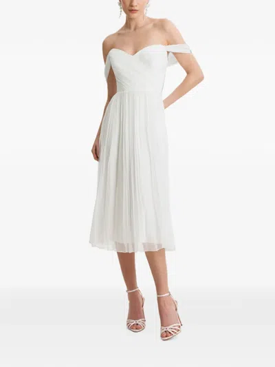 Framboise Canneline Off-shoulder Pleated Midi Dress In White