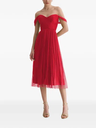 Framboise Cannelineoff-shoulder Pleated Midi Dress In Red