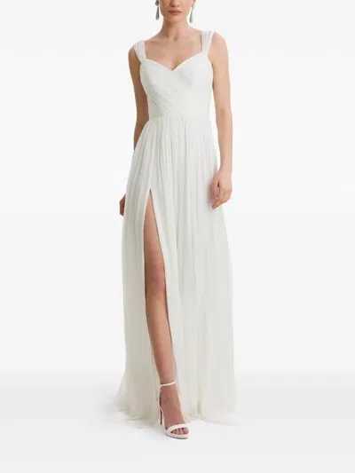 Framboise Delano Pleated Lace-up Maxi Dress In White