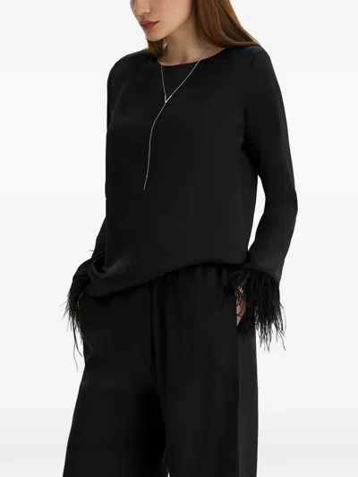 Framboise Feather-trim Silk Top In Black