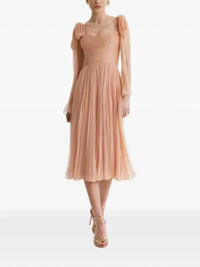 Framboise Floid Pleated Silk Midi Dress In Pink