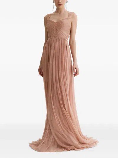 Framboise Fray Pleated Silk Maxi Dress In Brown