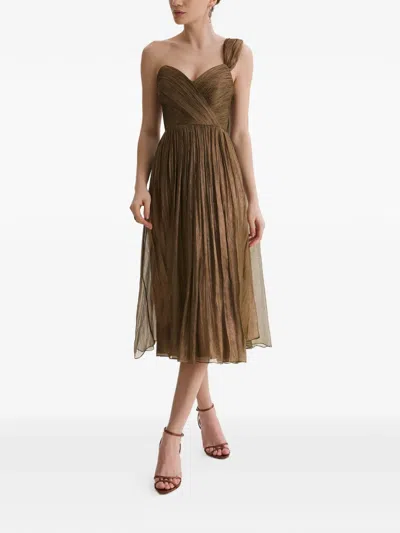 Framboise Kassia Plissé-effect One-shoulder Midi Dress In Green