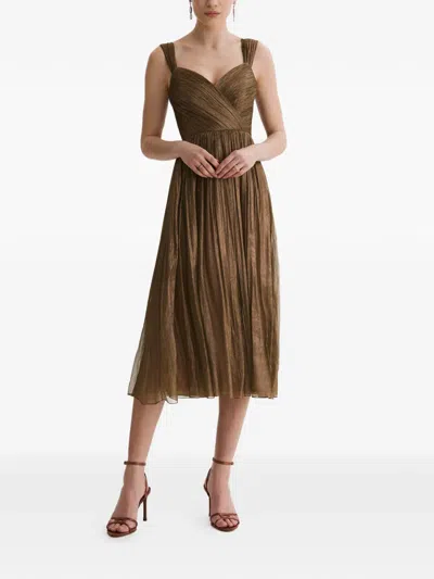 Framboise Maldon Plissé Lace-up Midi Dress In Brown