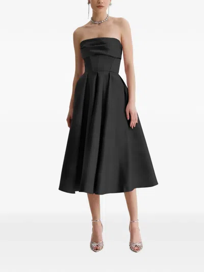 Framboise Napea Strapless Pleated Midi Dress In Black