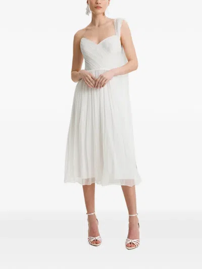 Framboise One-shoulder Pleated Midi Dress In White