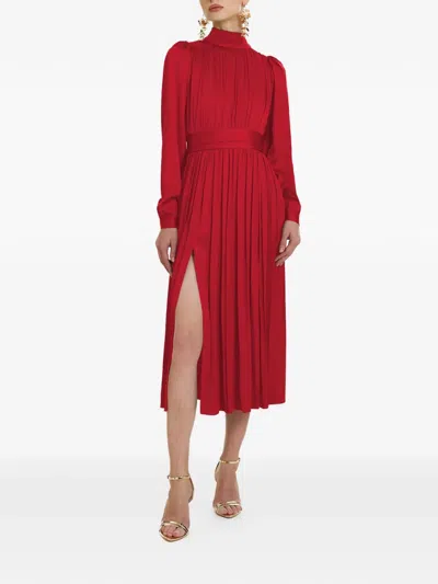 Framboise Otello Long-sleeve Midi Dress In Red