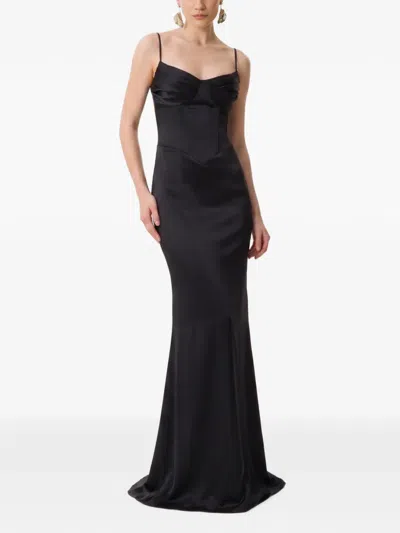 Framboise Pavia Corset-style Satin Maxi Dress In Black