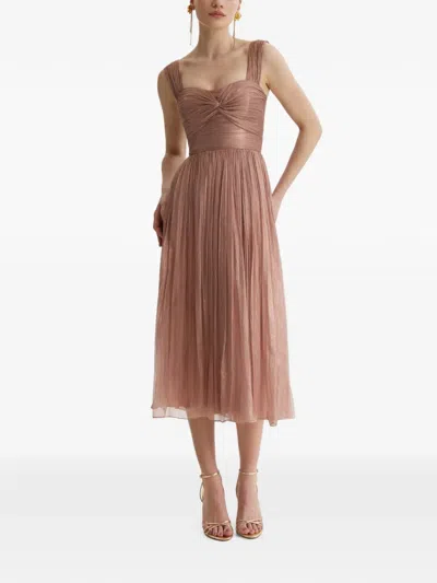 Framboise Rialto Pleated Lace-up Midi Dress In Pink