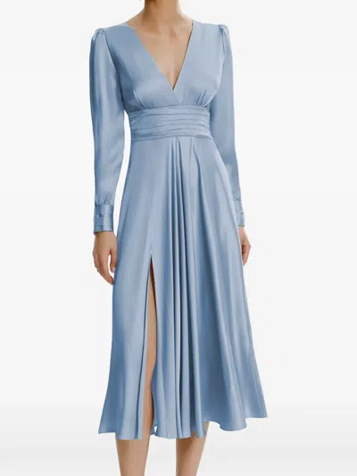 Framboise Ruched-waist Long-sleeve Midi Dress In Blue