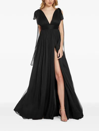 Framboise Savana Tie Detail V-neck Maxi Dress In Black