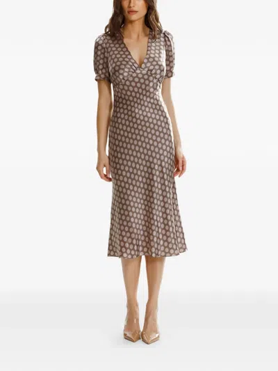 Framboise Sharon Polka-dot Midi Dress In Brown