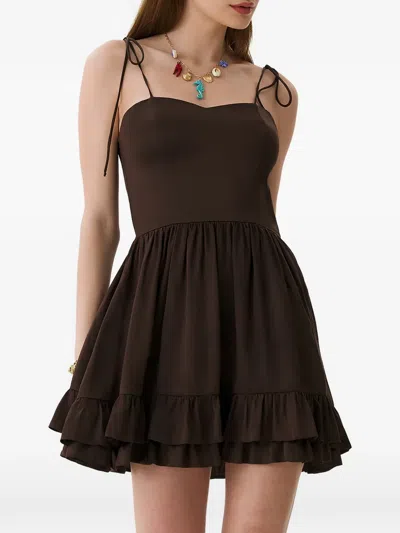 Framboise Silk Ruffled Mini Dress In Brown