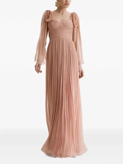 Framboise Tacoma Pleated Silk Maxi Dress In Pink