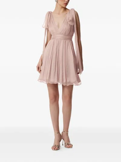 Framboise Tie-detail V-neck Dress In Brown