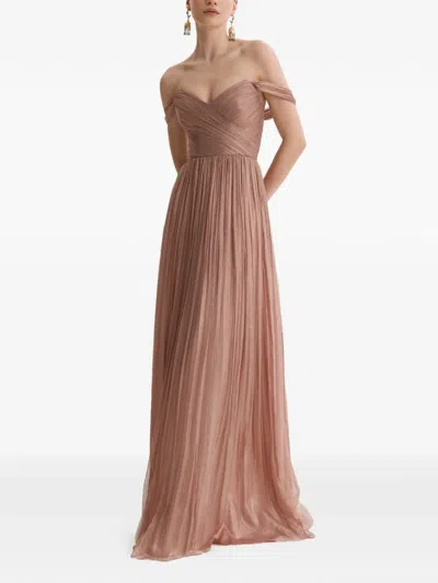 Framboise Vaasa Off-shoulder Pleated Maxi Dress In Pink