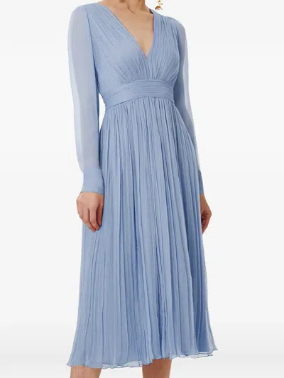Framboise Vasquez Pleated Silk Midi Dress In Blue
