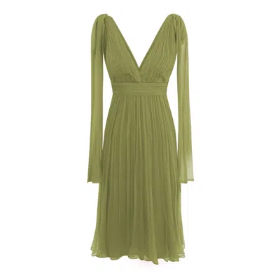 Framboise Women's Akadia Elegant Ochre Green Midi Silk Dress