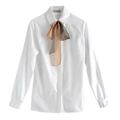 Framboise Women's Anton White Cotton Shirt With Detachable Bow