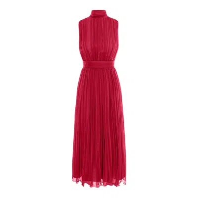 Framboise Women's Binda Elegant Red Midi Silk Dress