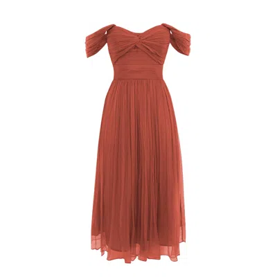 Framboise Women's Brown Robles Elegant Midi Bronze Silk Dress