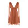 Framboise Women's Brown Selin Elegant Short Dress In Bronze Silk In Brown