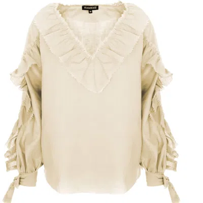 Framboise Women's Brown Venezia Beige Linen Blouse