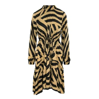 Framboise Women's Brown / Yellow / Orange Inaya Asymmetrical Midi Silk Dress In Brown/yellow/orange