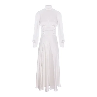 Framboise Women's Denisa Elegant White Silk Midi Dress
