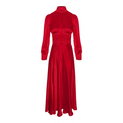 Framboise Women's Dunya Elegant Red Silk Midi Dress
